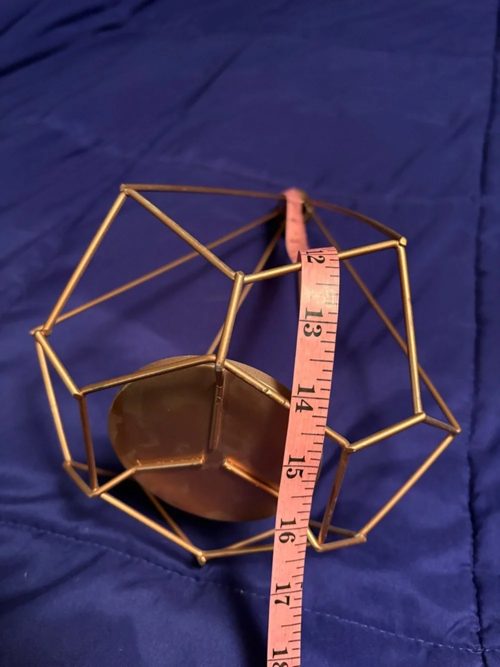 Copper Geometric Metal Lantern with LED Candle - Home Accents
